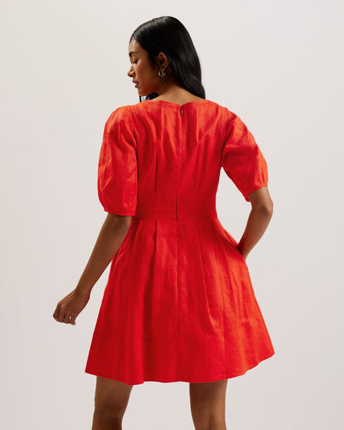 KOYO-Dresses-Linen Puff Sleeve Mini Dress- Ted Baker Romania
